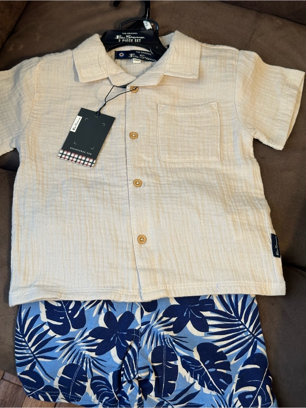 Ben Sherman Cream Short-Sleeve Button-Down Shirt set